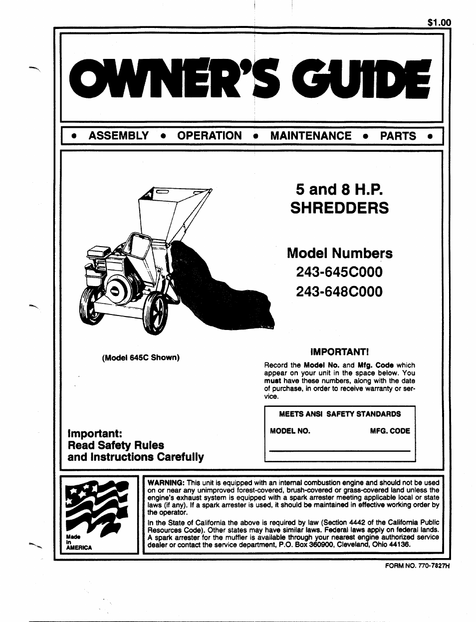 MTD 243-645C000 User Manual | 12 pages