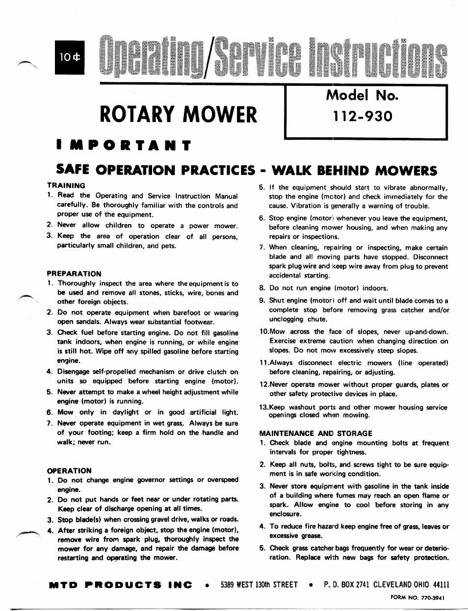 MTD 112-930 User Manual | 6 pages