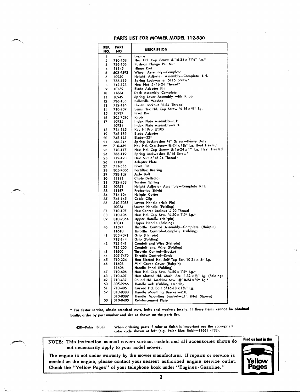 Find a« fast in tht | MTD 112-930 User Manual | Page 3 / 6