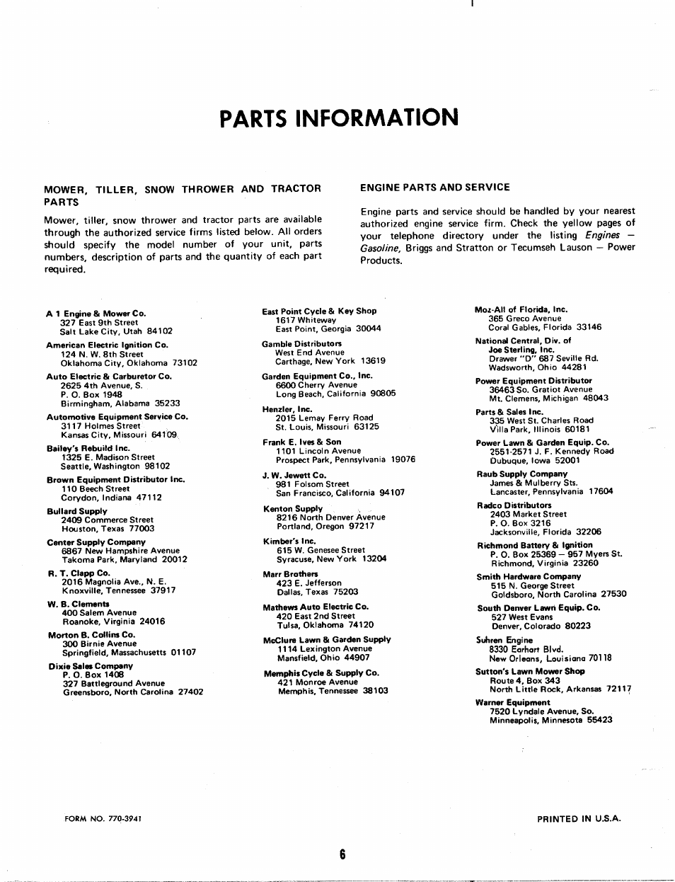 Parts information | MTD 112-930 User Manual | Page 6 / 6