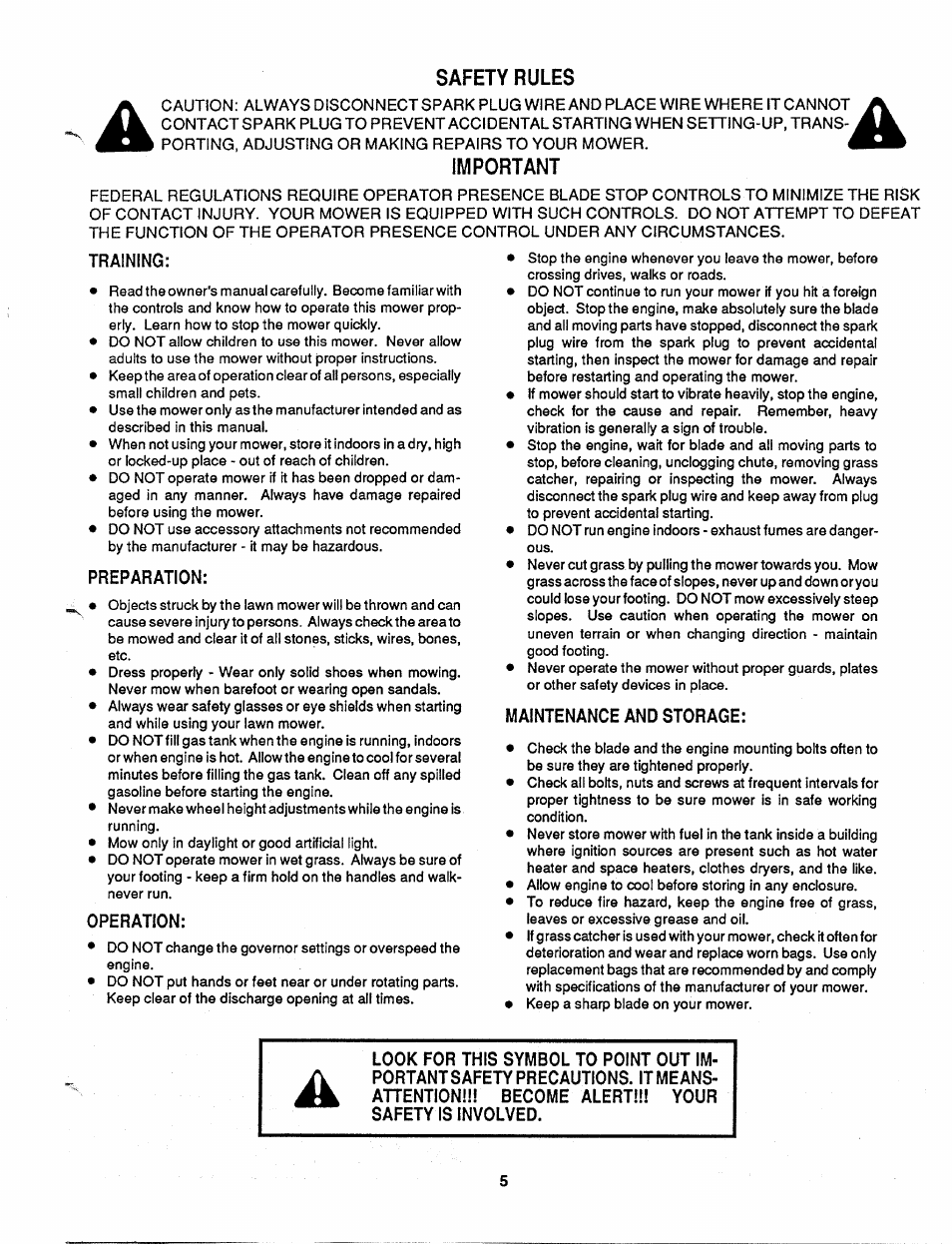 Safety rules, Important | MTD 110-017R000 User Manual | Page 5 / 16