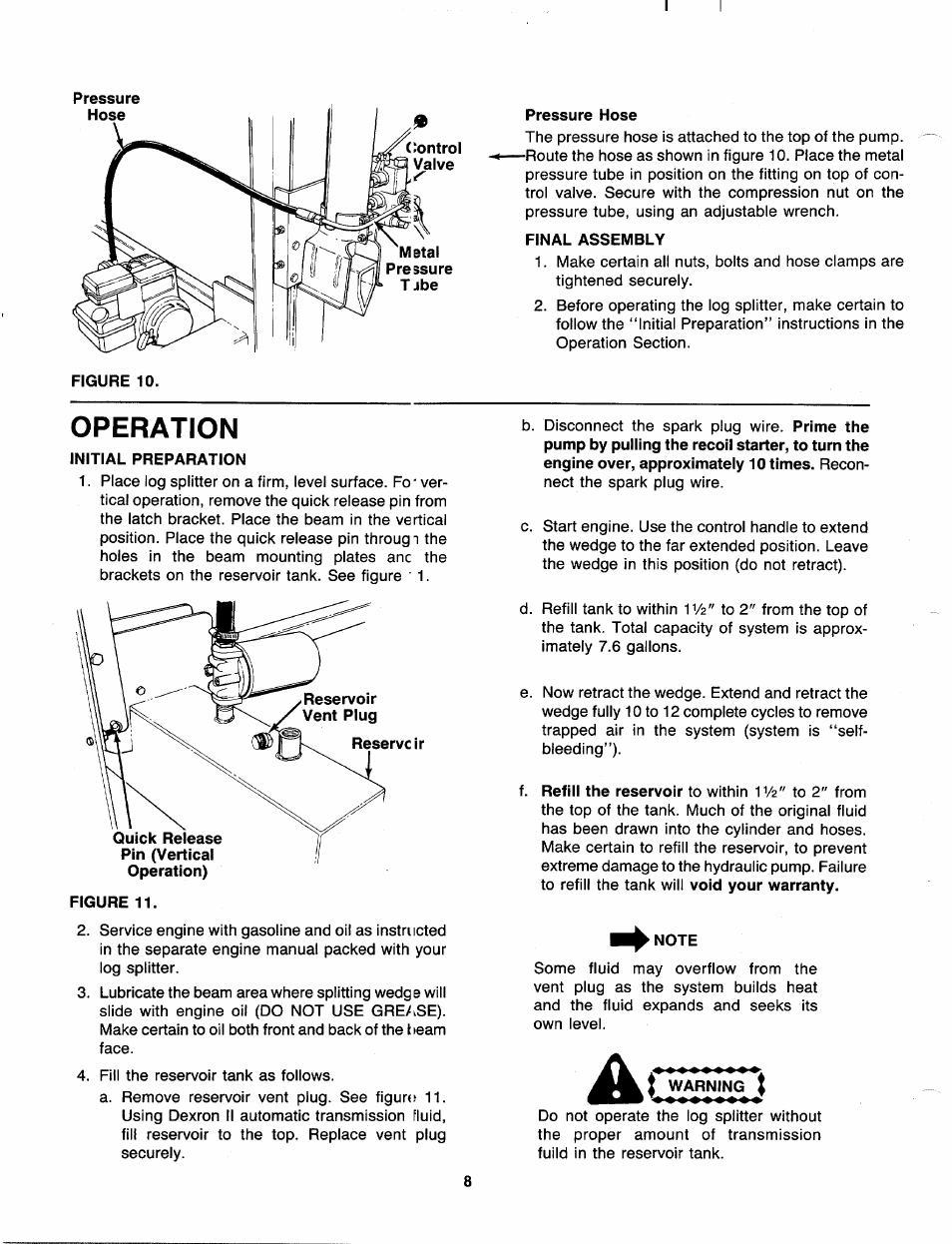 Pressure hose, Final assembly, Operation | Initial preparation, Note | MTD 249-620-003 User Manual | Page 8 / 20
