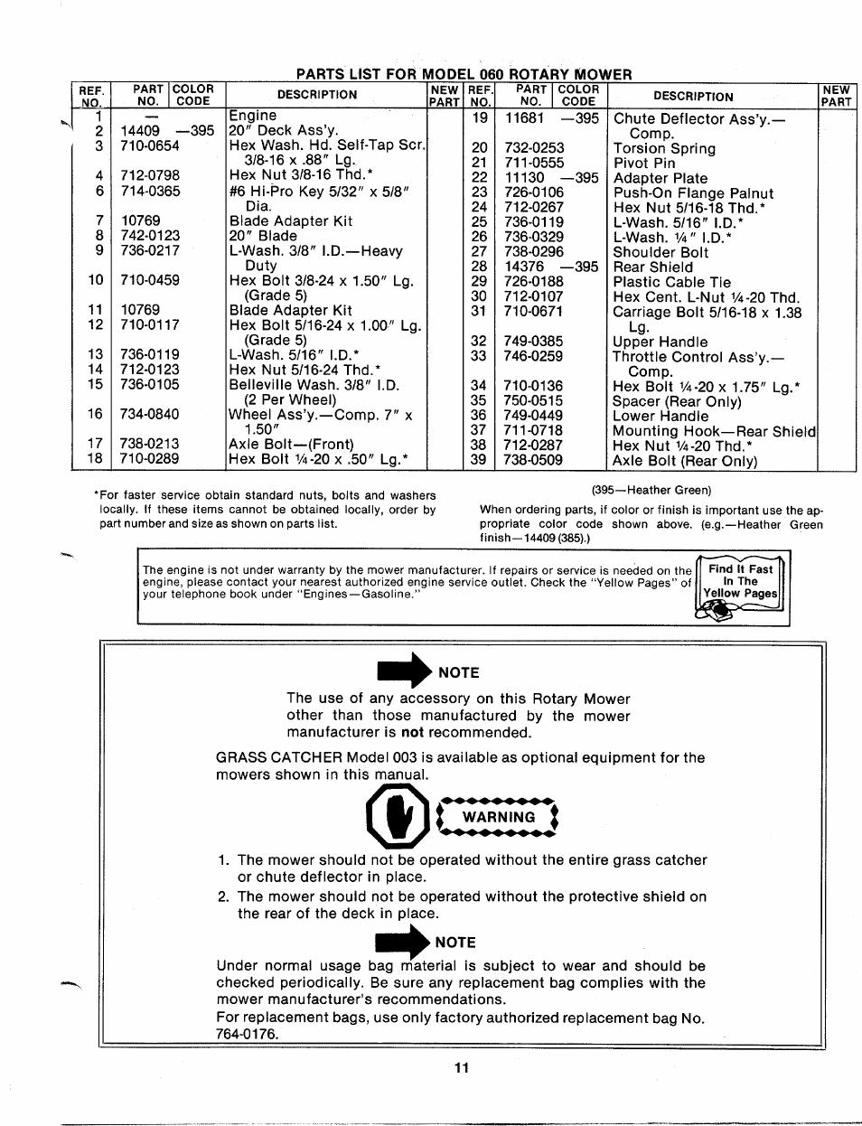 Note, Warning | MTD 112-060A User Manual | Page 11 / 12