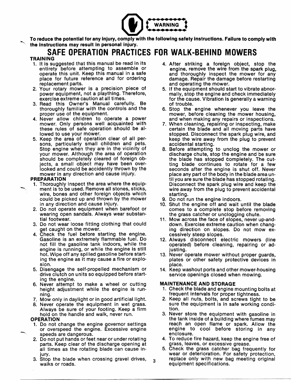 Safe operation practices, For walk-behind mowers | MTD 112-060A User Manual | Page 3 / 12