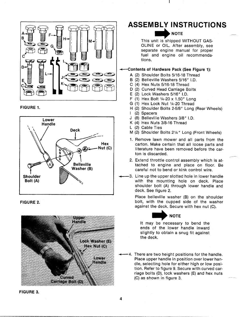 Assembly instructions, Note, Contents of hardware pack (see figure 1) | MTD 112-060A User Manual | Page 4 / 12