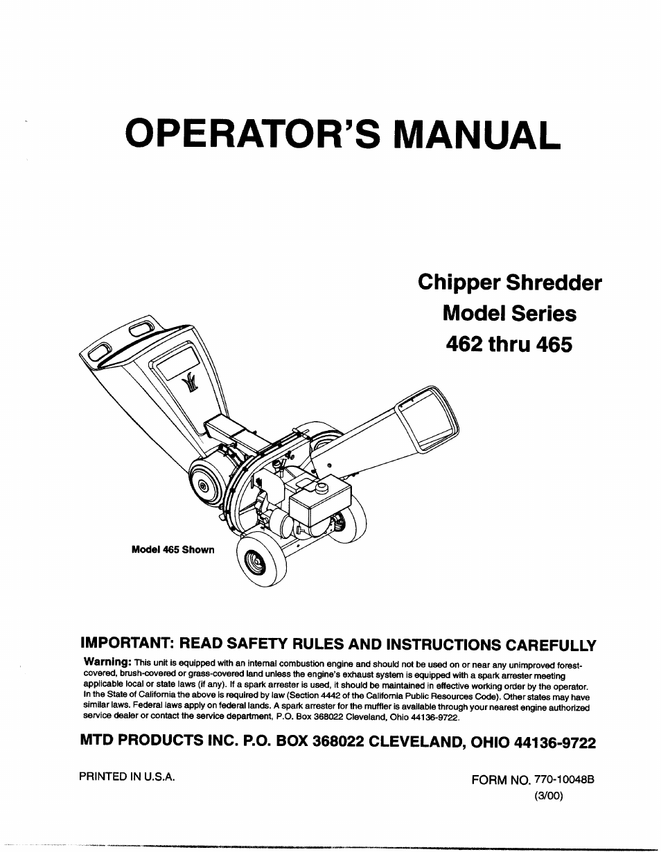 MTD 465 User Manual | 14 pages