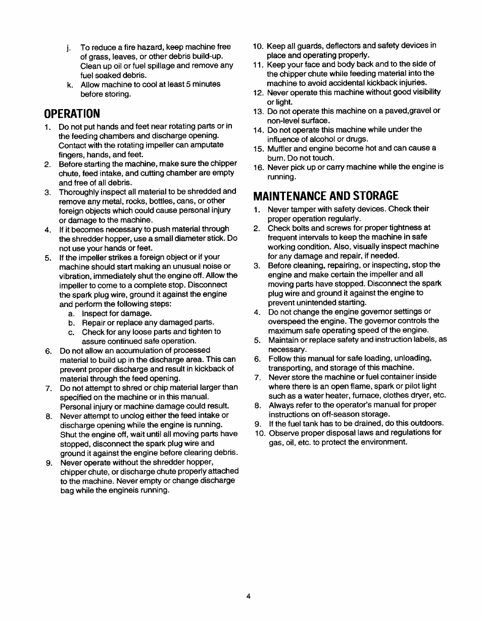 Operation, Maintenance and storage | MTD 465 User Manual | Page 4 / 14