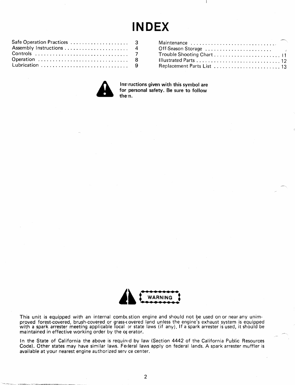 Index | MTD 24604B User Manual | Page 2 / 14