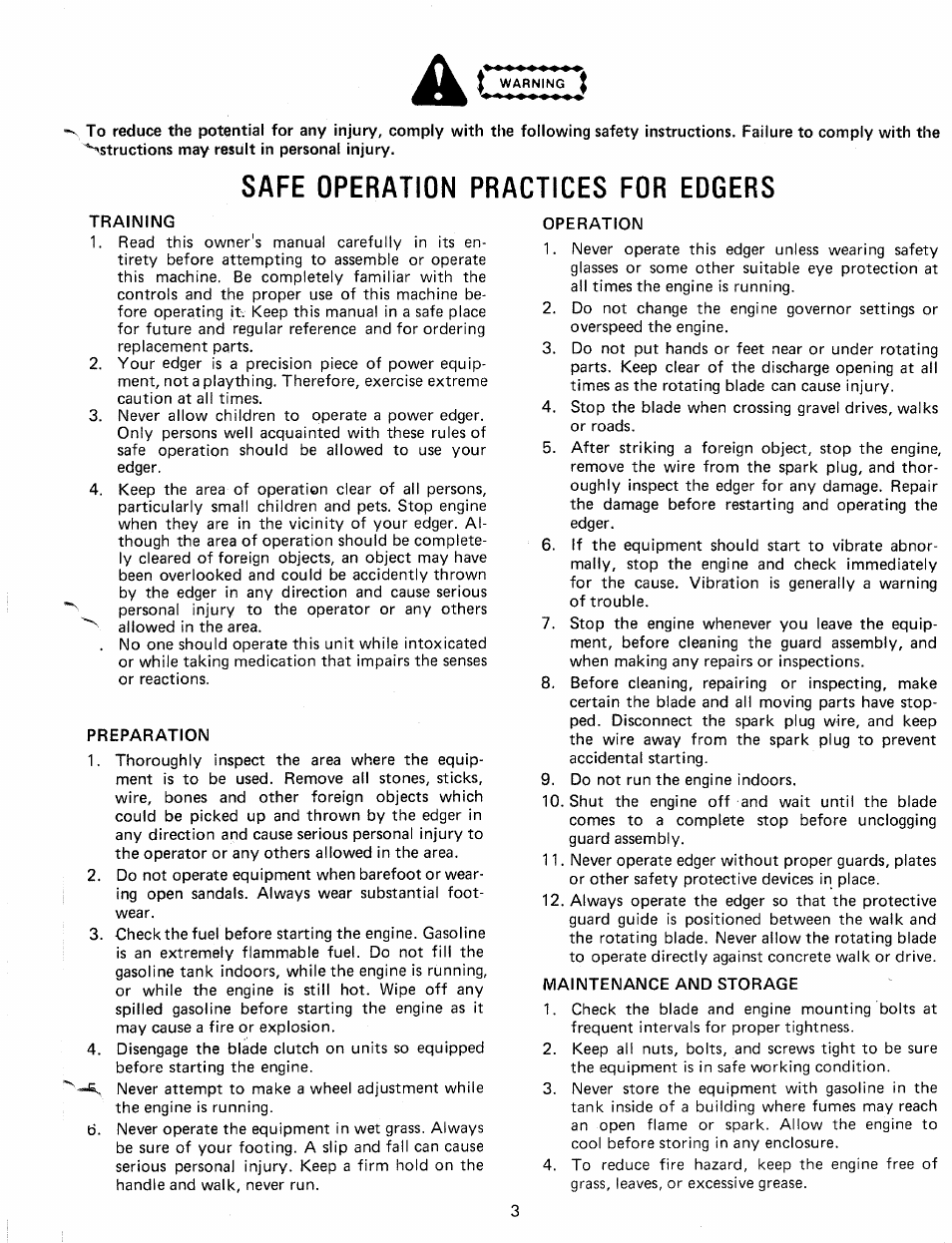 Safe operation practices for edgers | MTD 24604B User Manual | Page 3 / 14