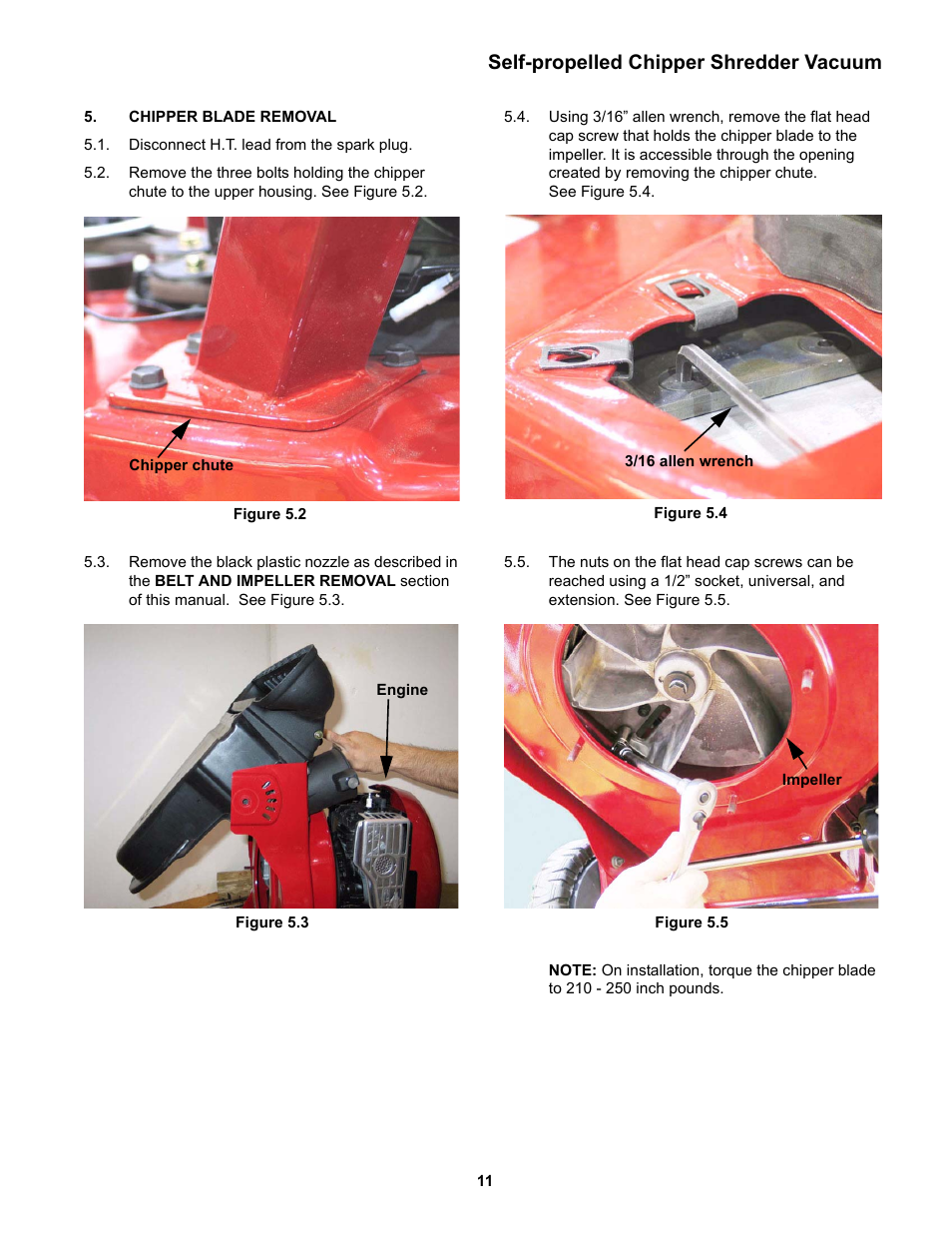 Chipper blade removal, Self-propelled chipper shredder vacuum | MTD CSV 070 User Manual | Page 15 / 15