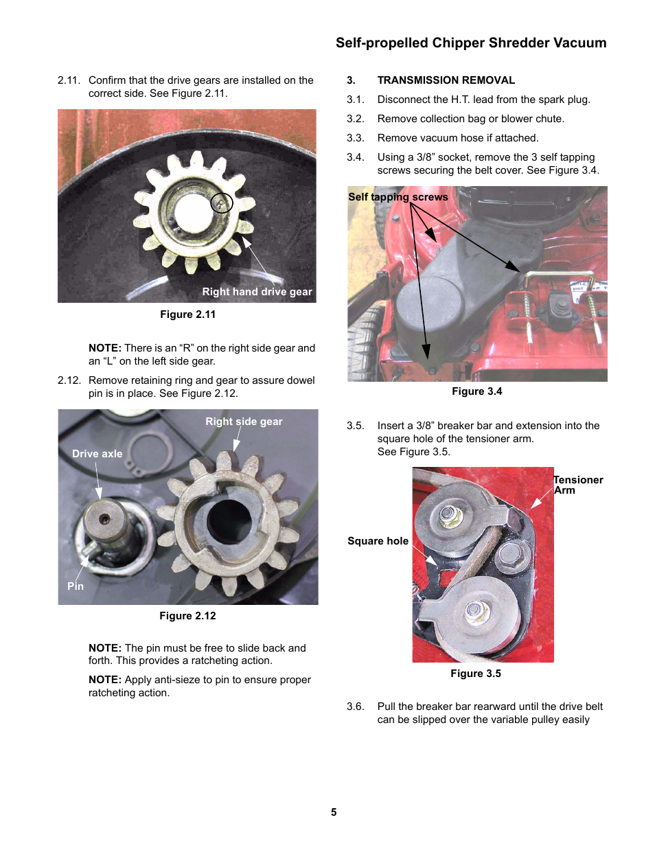 Transmission removal, Self-propelled chipper shredder vacuum | MTD CSV 070 User Manual | Page 9 / 15