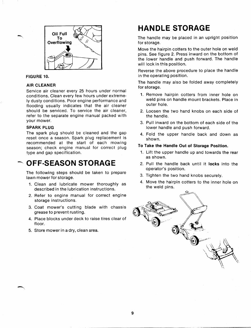 Off season storage, Handle storage | MTD 112-162A User Manual | Page 9 / 12