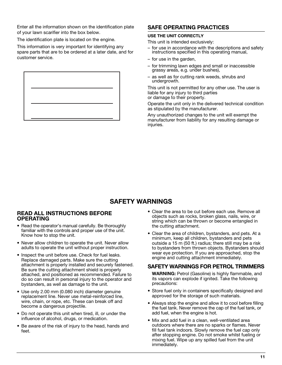 Safety warnings | MTD 710 User Manual | Page 11 / 72