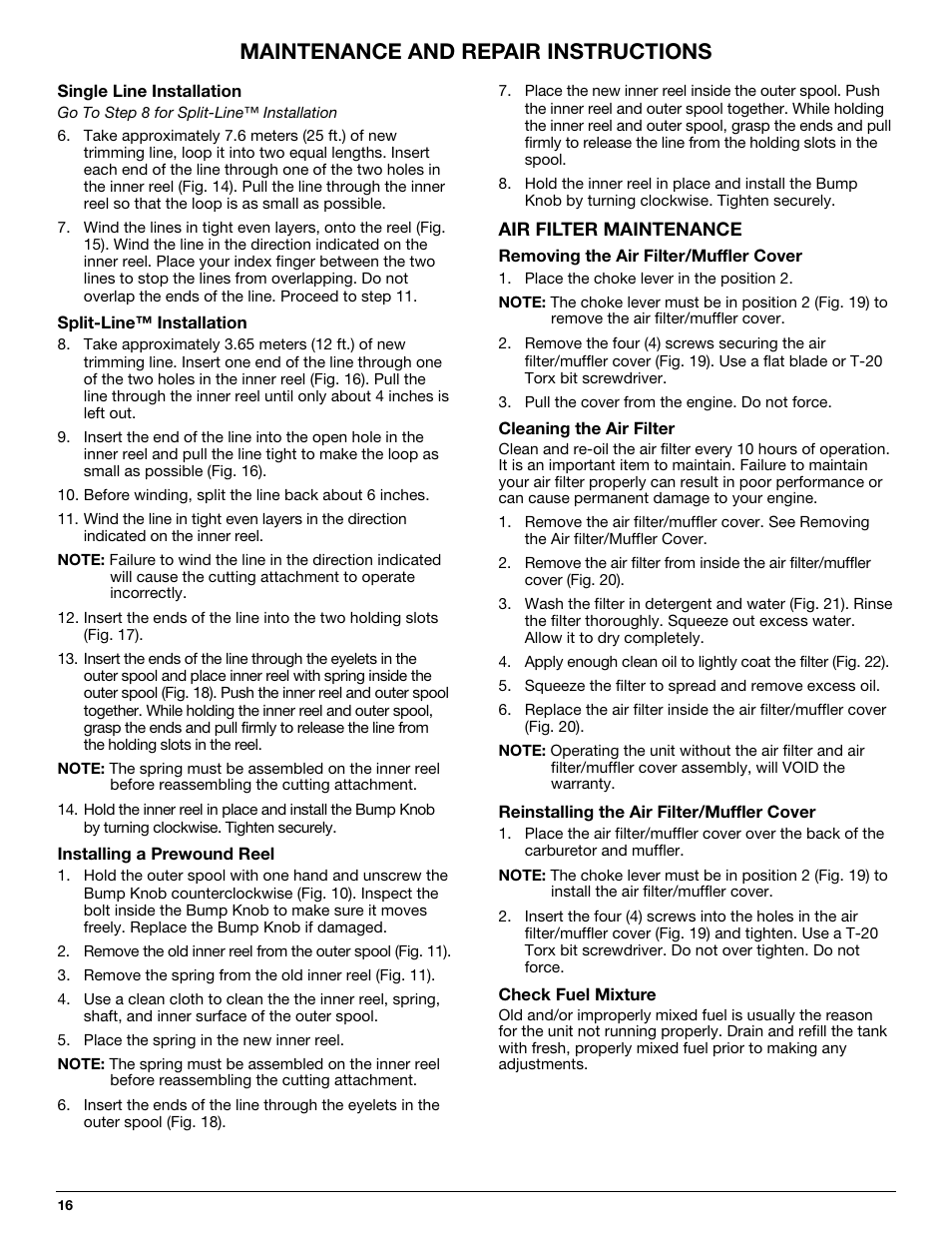 Maintenance and repair instructions | MTD 710 User Manual | Page 16 / 72