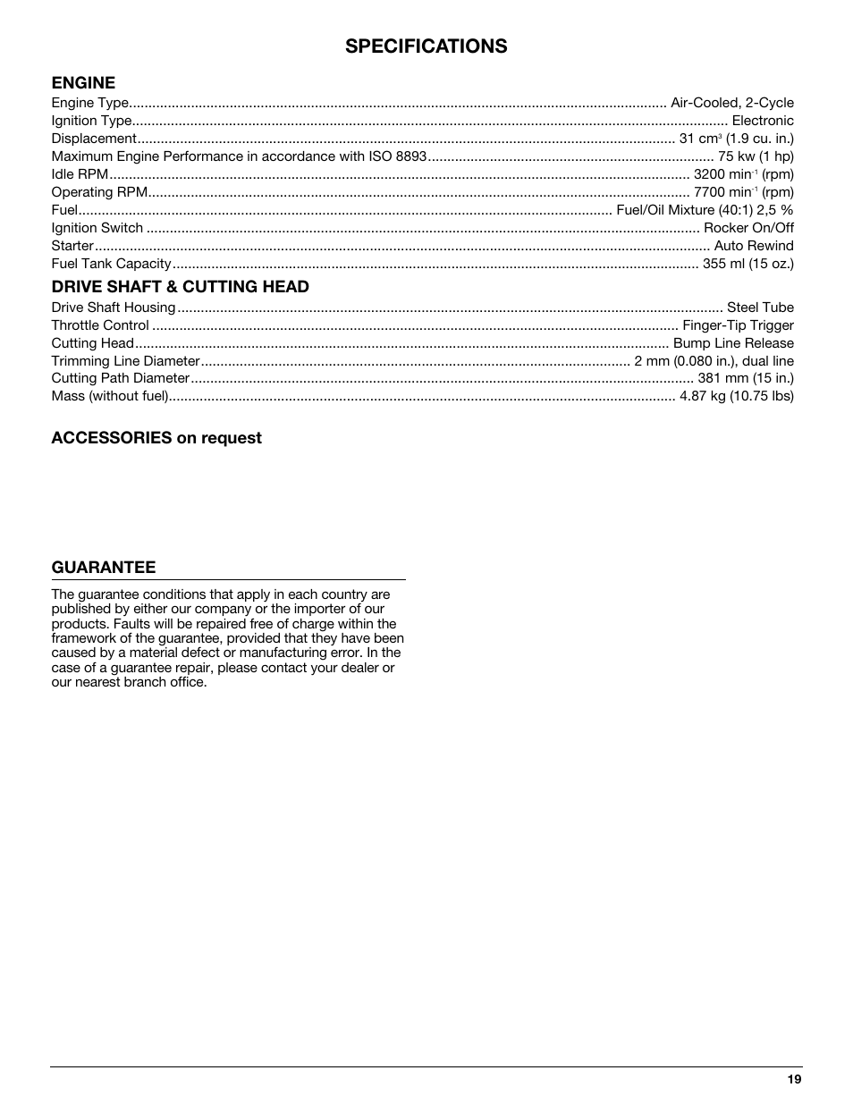 Specifications | MTD 710 User Manual | Page 19 / 72