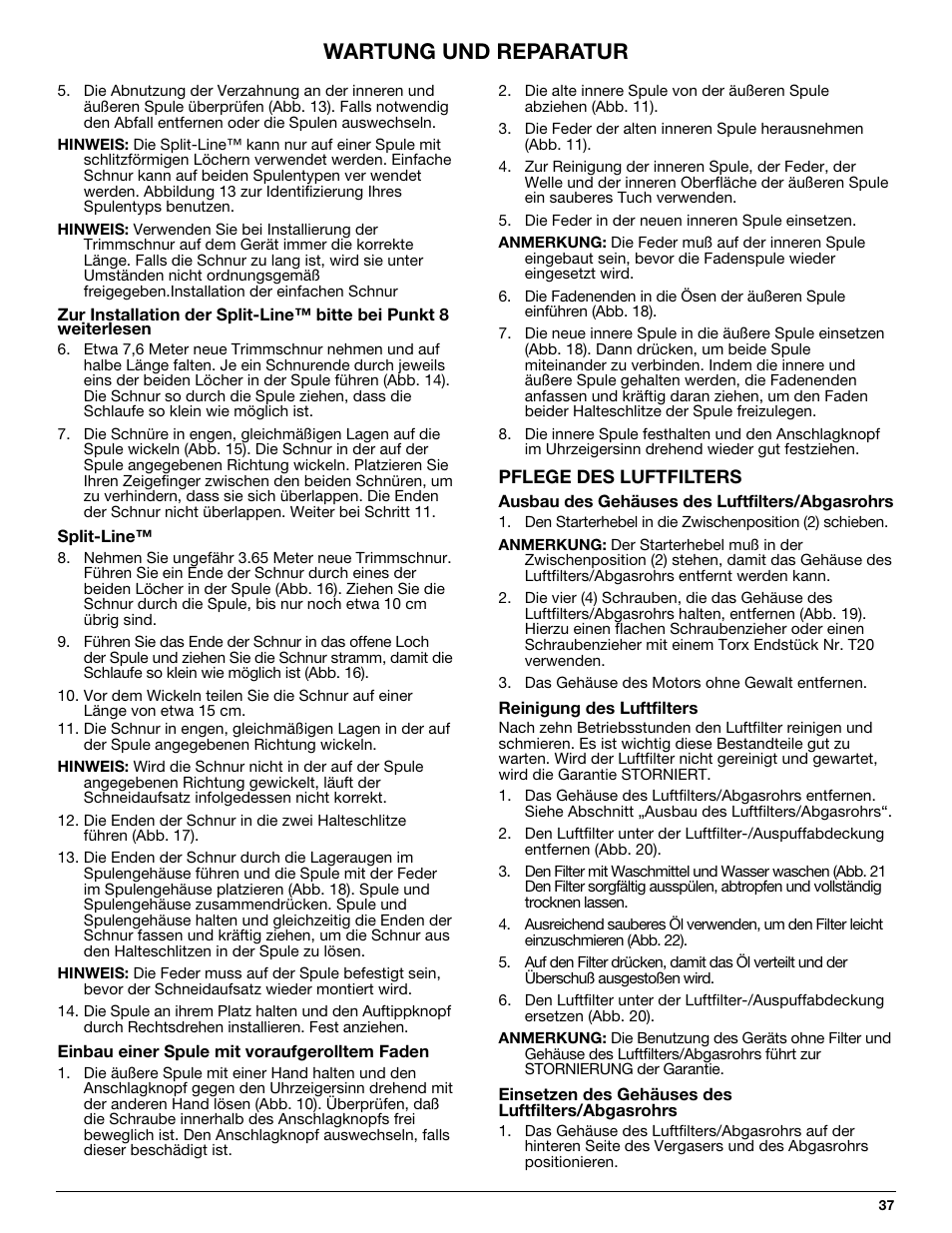 Wartung und reparatur | MTD 710 User Manual | Page 37 / 72