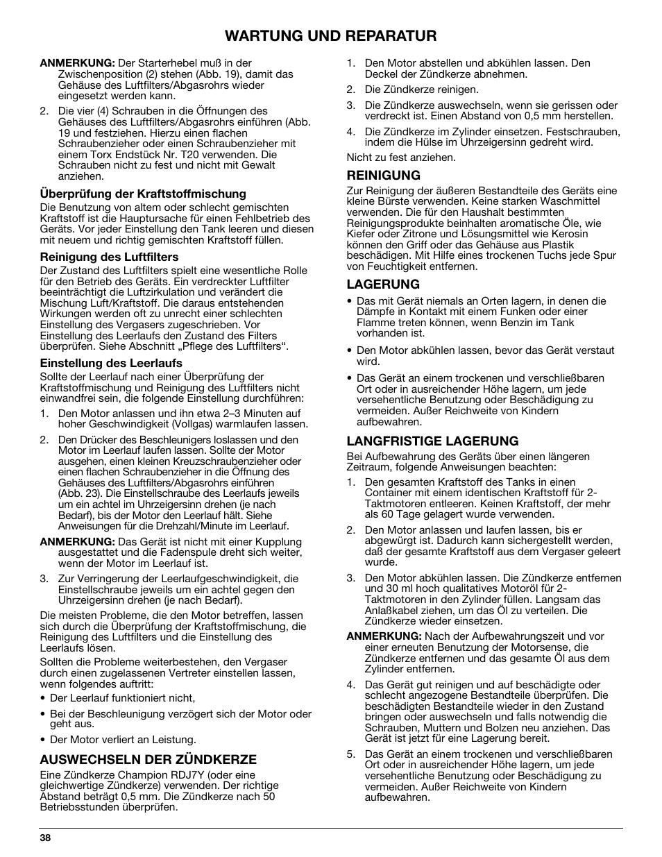 Wartung und reparatur | MTD 710 User Manual | Page 38 / 72