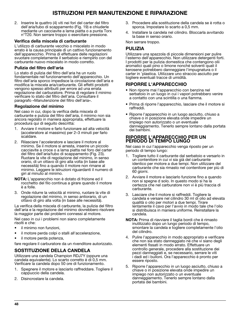 Istruzioni per manutenzione e riparazione | MTD 710 User Manual | Page 48 / 72