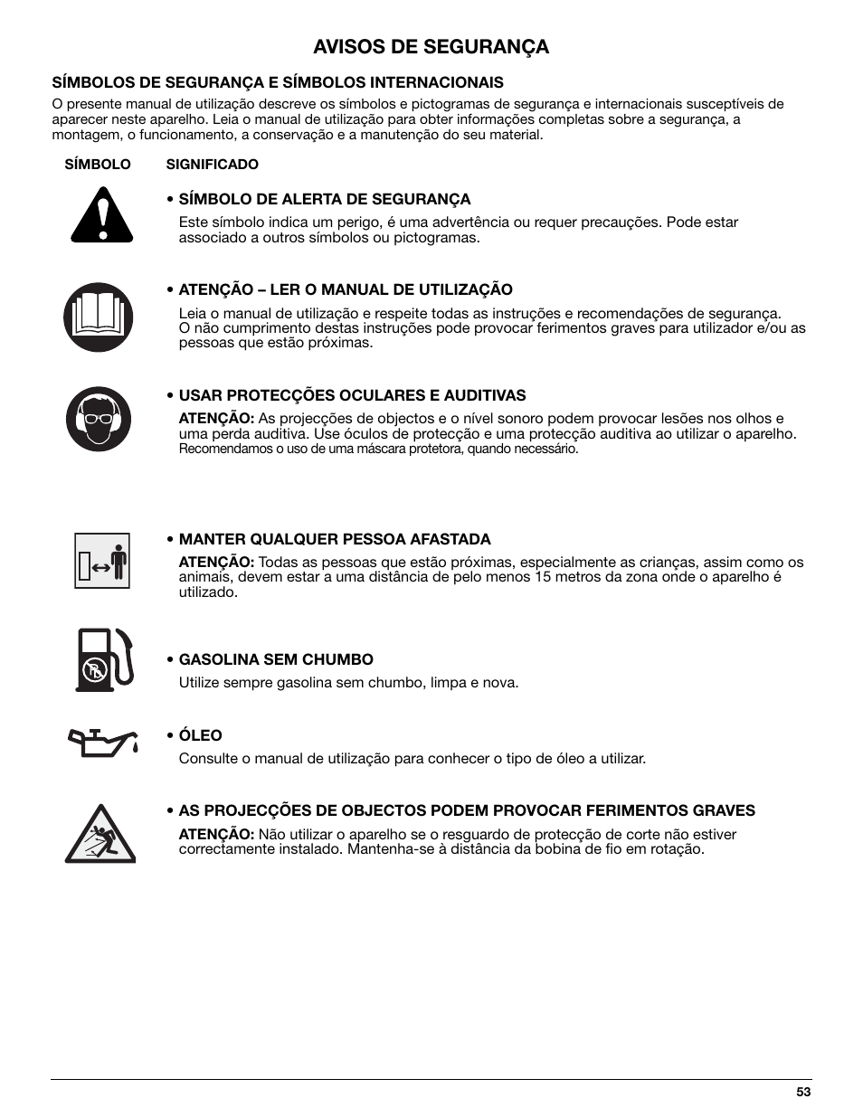 Avisos de segurança | MTD 710 User Manual | Page 53 / 72