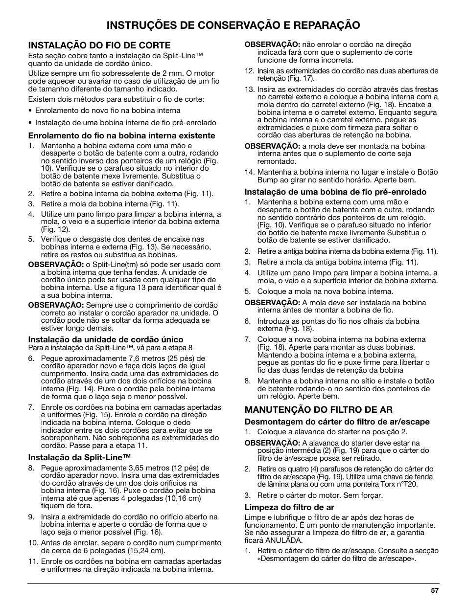 Instruções de conservação e reparação | MTD 710 User Manual | Page 57 / 72