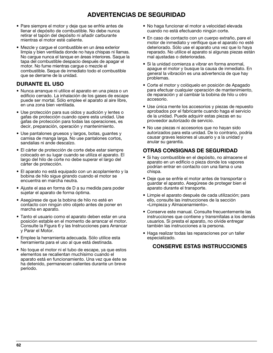 Advertencias de seguridad | MTD 710 User Manual | Page 62 / 72