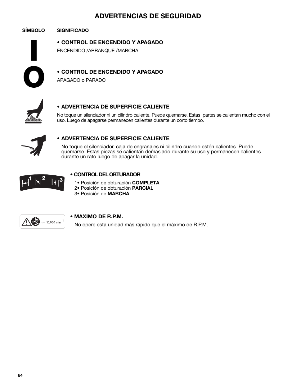 Advertencias de seguridad | MTD 710 User Manual | Page 64 / 72