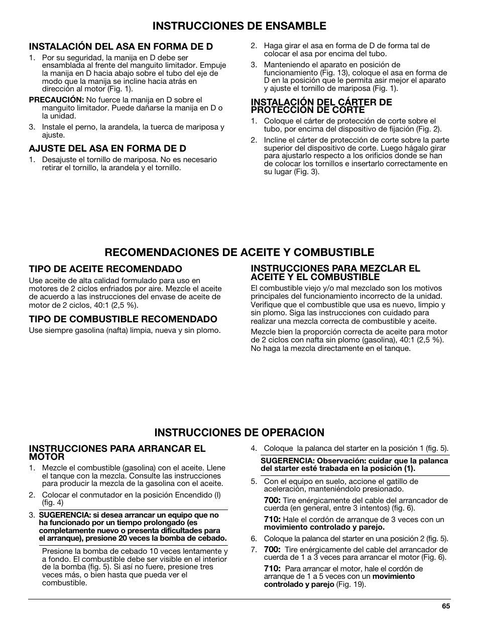 Instrucciones de operacion | MTD 710 User Manual | Page 65 / 72