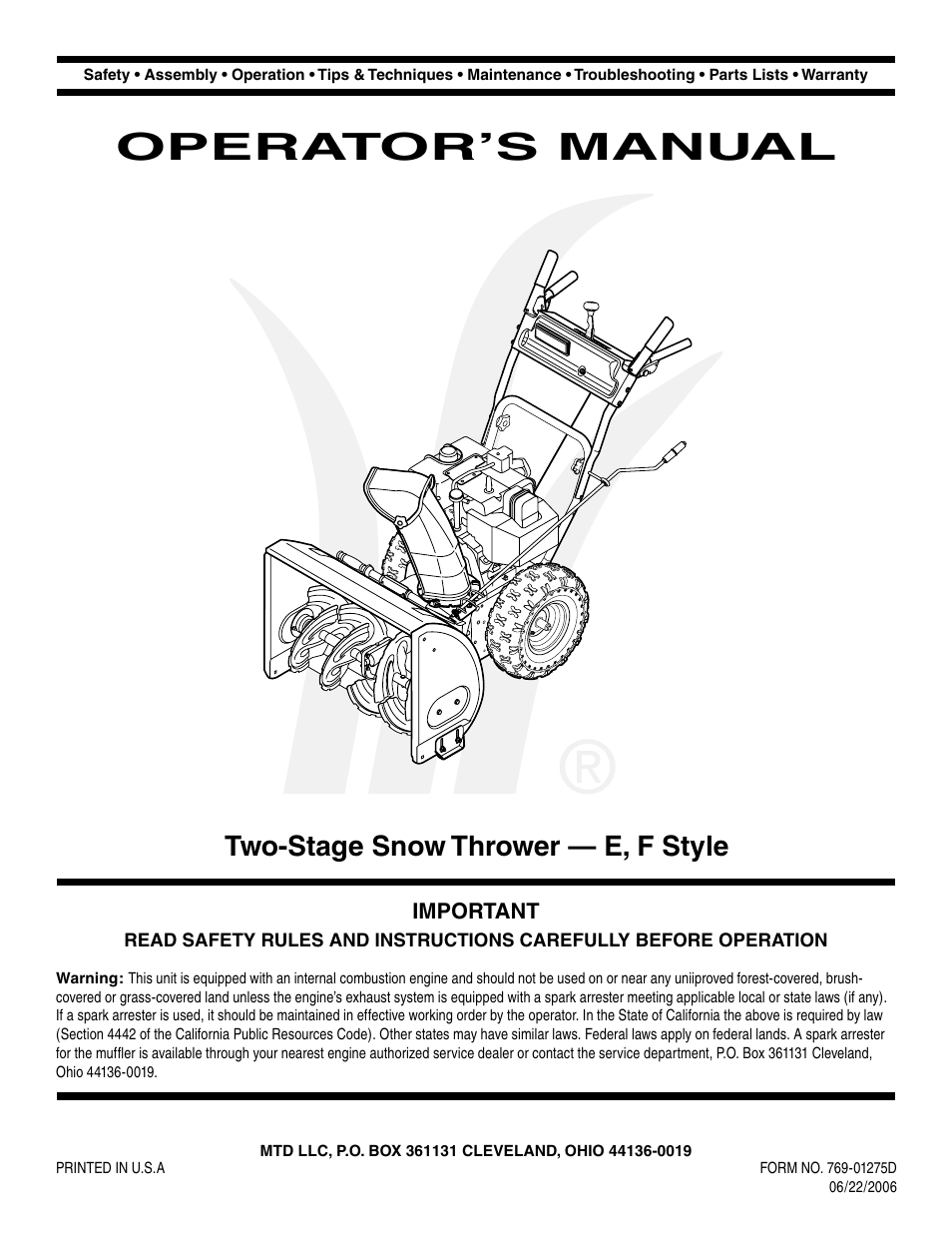 MTD 769-01275D User Manual | 28 pages