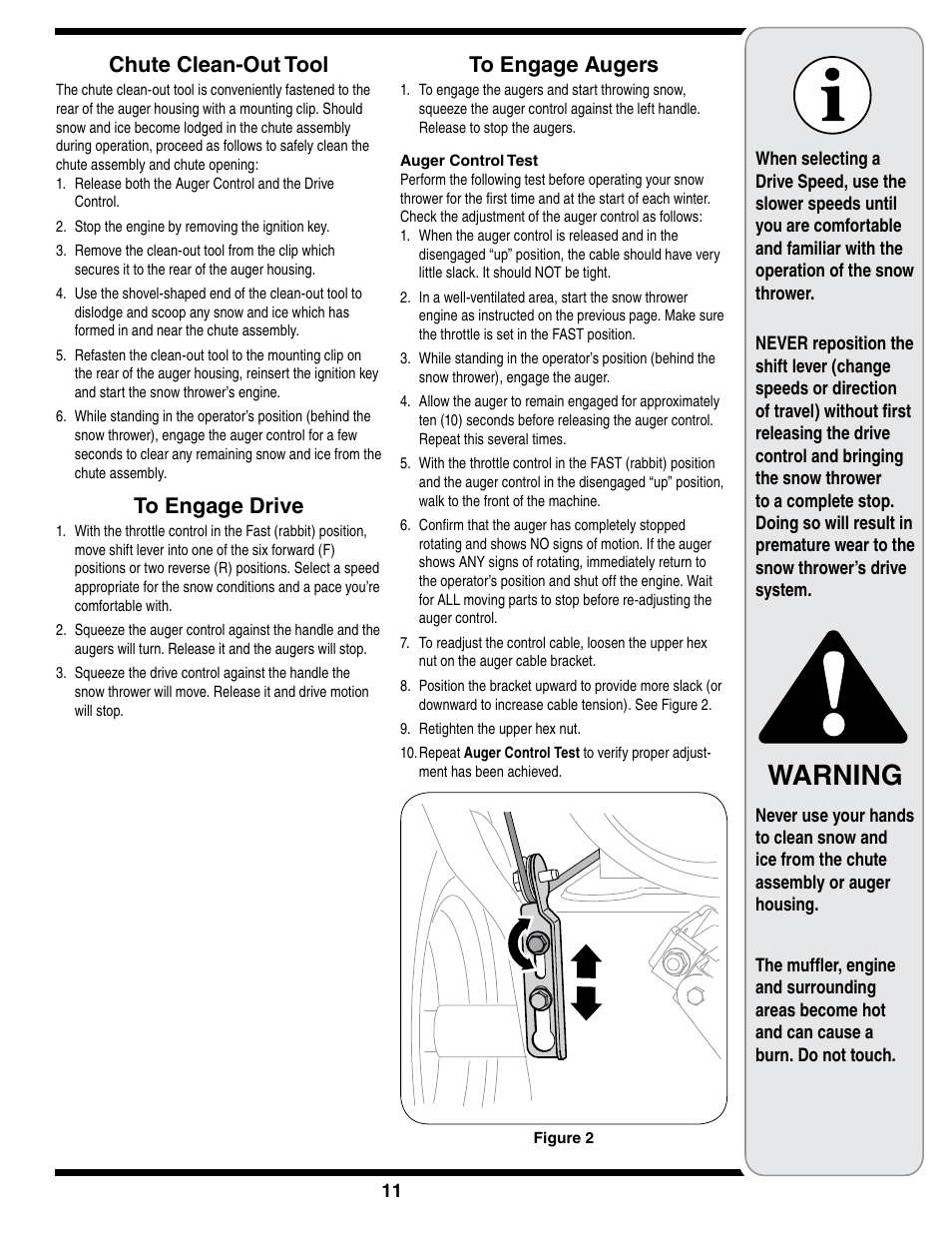 Warning, Chute clean-out tool | MTD 769-01275D User Manual | Page 11 / 28