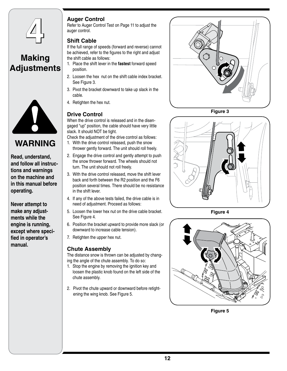 Making adjustments, Warning | MTD 769-01275D User Manual | Page 12 / 28