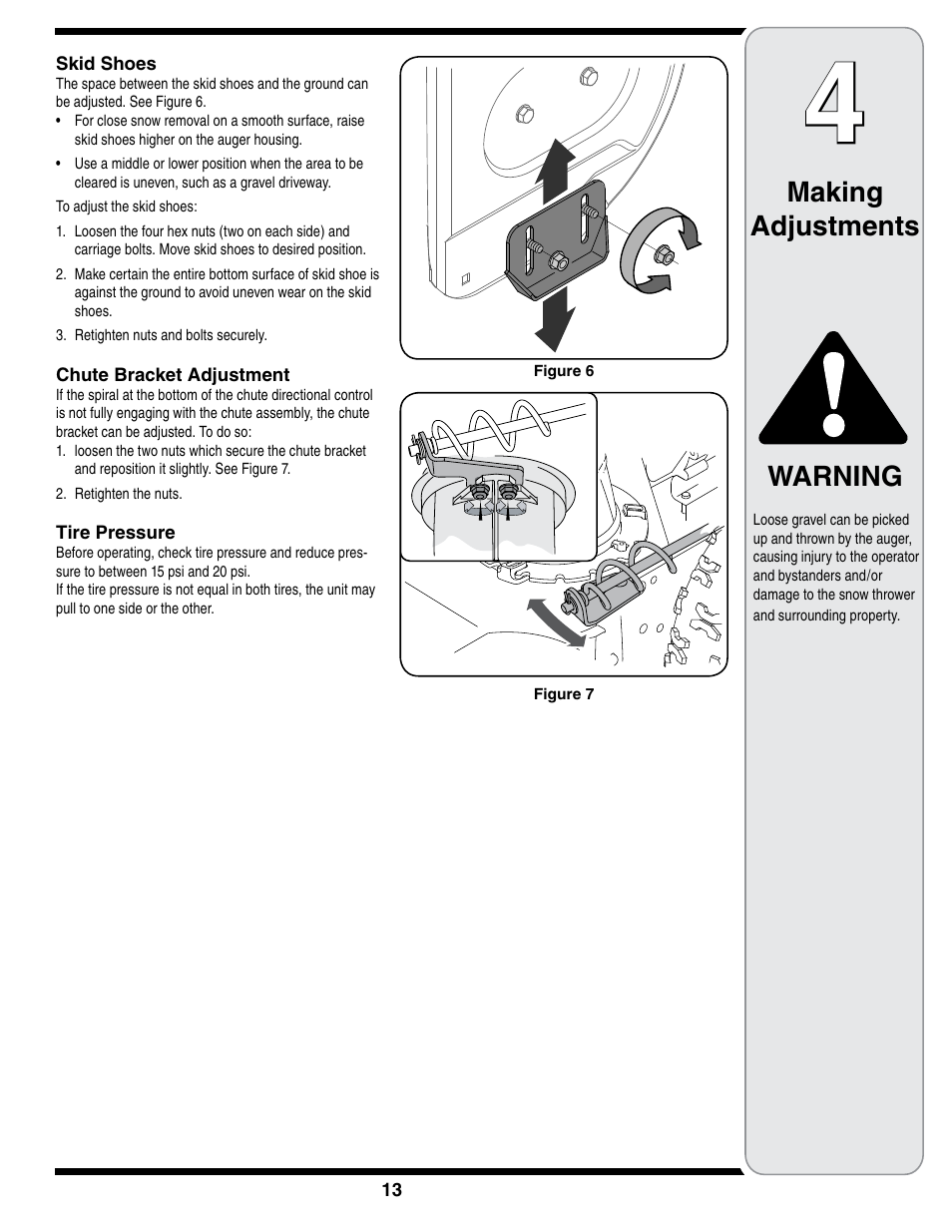 Making adjustments warning | MTD 769-01275D User Manual | Page 13 / 28