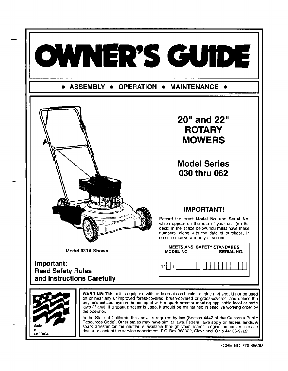 MTD 030 thru 062 User Manual | 15 pages