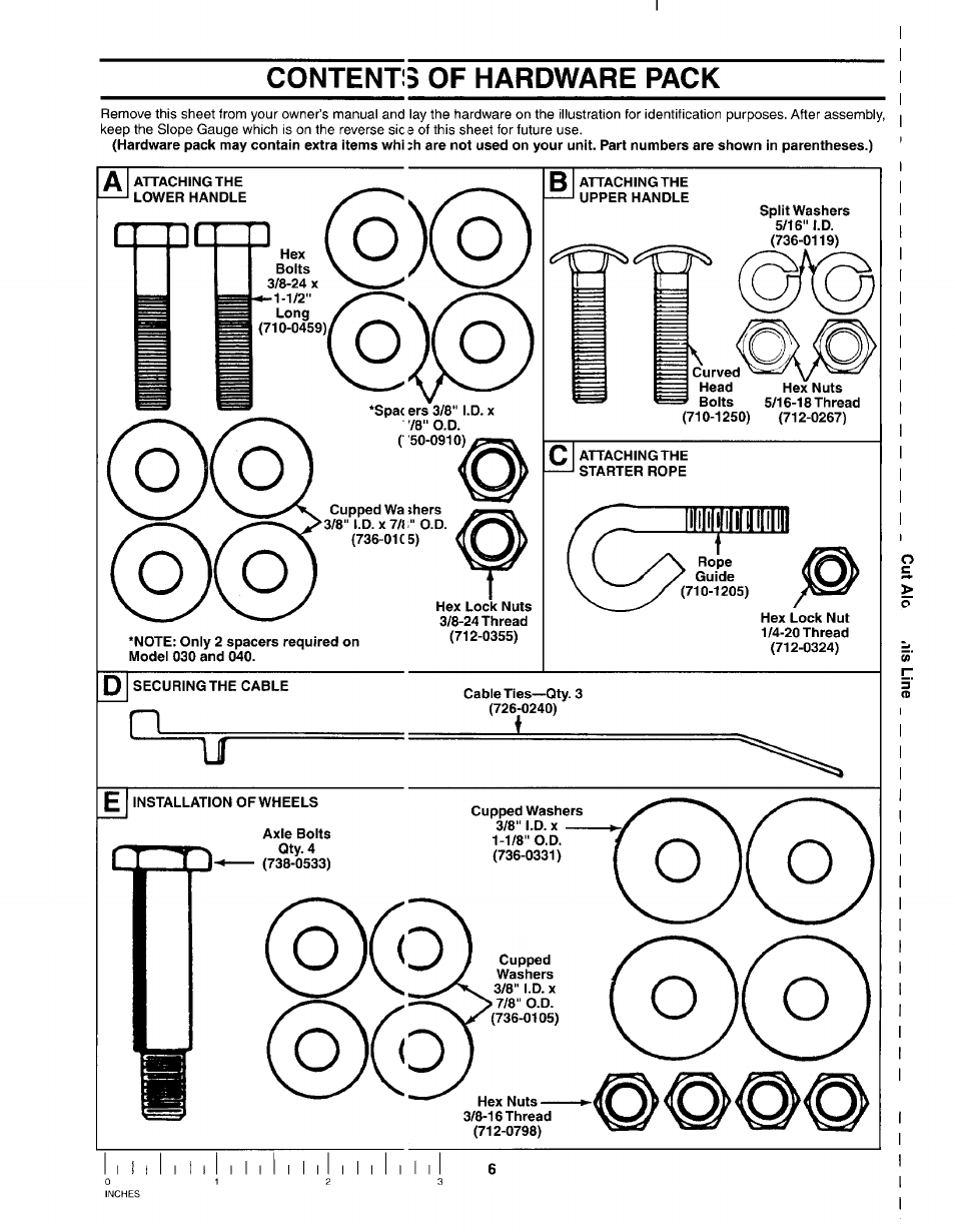 Contents of hardware pack | MTD 030 thru 062 User Manual | Page 6 / 15