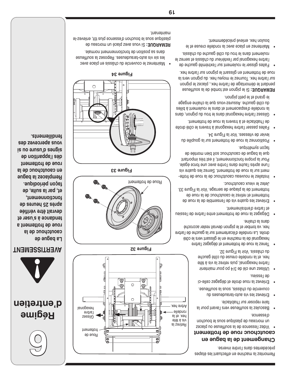 Régime d’entretien, Aver tissement | MTD 769-03342 User Manual | Page 38 / 56