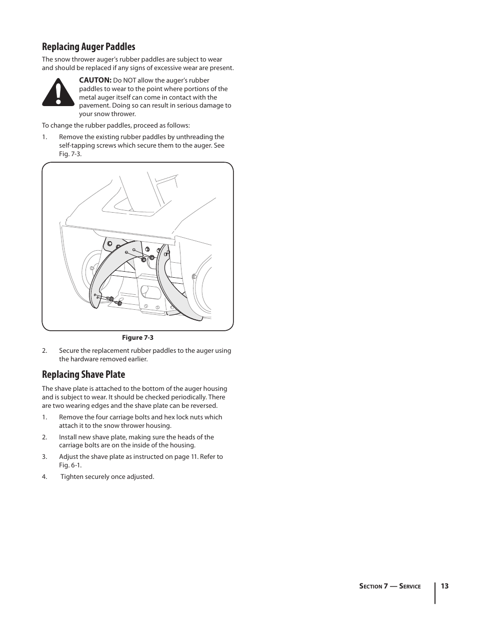 Replacing auger paddles, Replacing shave plate | MTD 769-01283C User Manual | Page 13 / 32