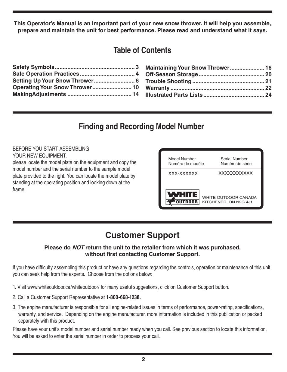 Customer support | MTD 769-04100 28 User Manual | Page 2 / 56