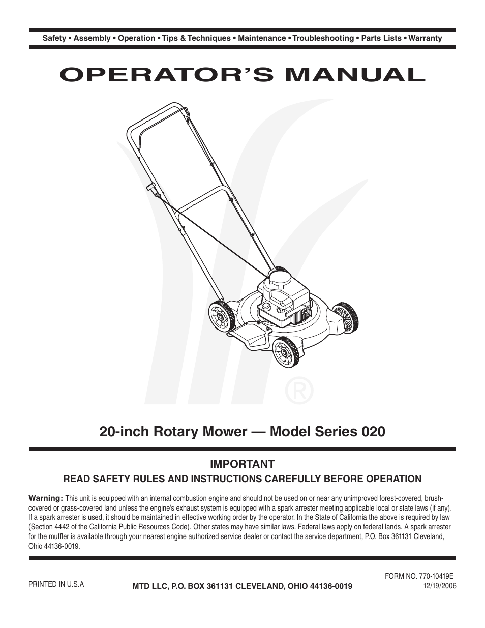 MTD 020 Series User Manual | 20 pages