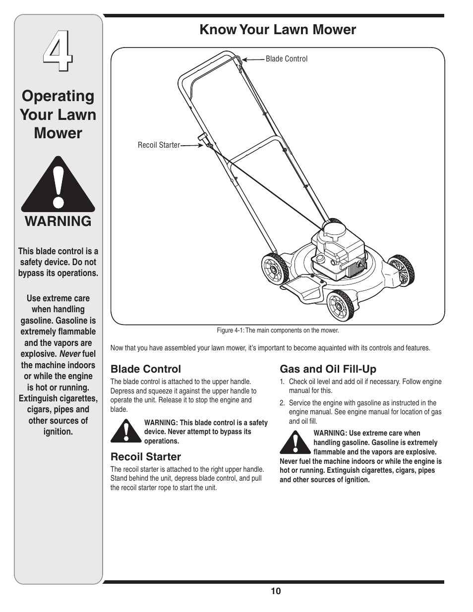 Operating your lawn mower, Know your lawn mower, Warning | MTD 020 Series User Manual | Page 10 / 20