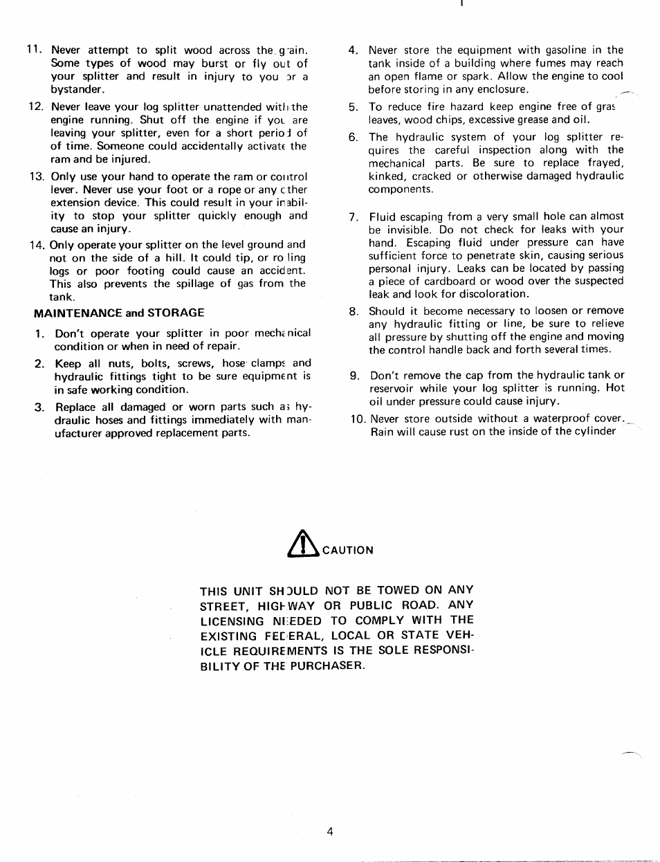 Maintenance and storage, Caution | MTD 24638S User Manual | Page 4 / 16