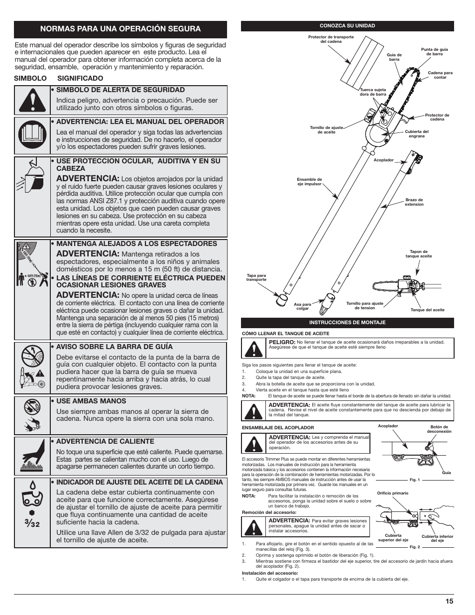 Advertencia, Normas para una operación segura | MTD PS720 User Manual | Page 15 / 20