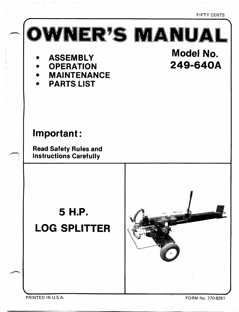 MTD 249-640A User Manual | 16 pages