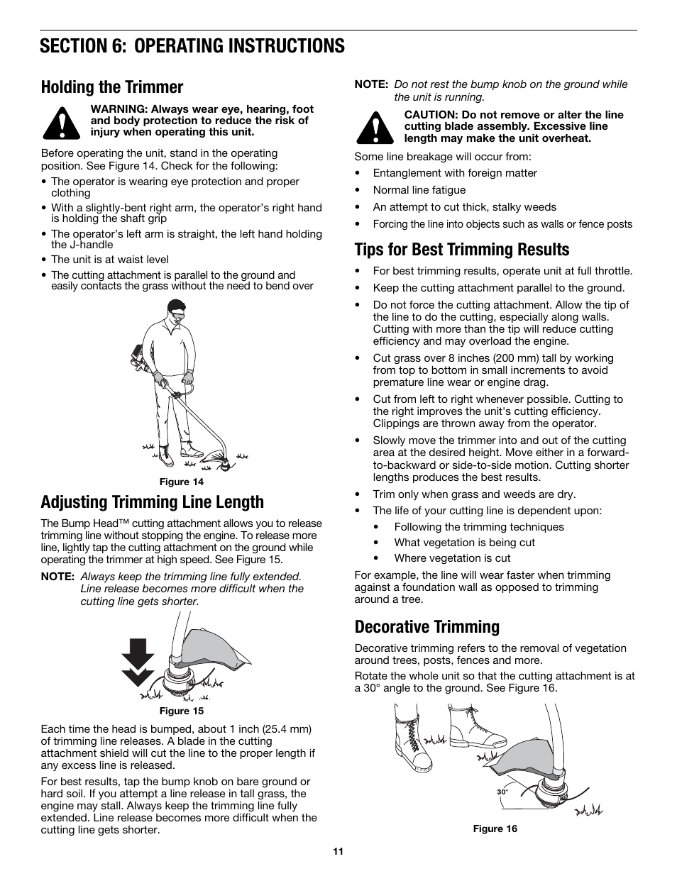 Holding the trimmer, Adjusting trimming line length, Tips for best trimming results | Decorative trimming | MTD MP426CS User Manual | Page 11 / 76