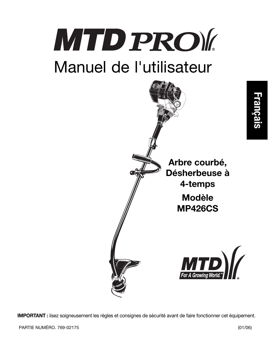 Manuel de l'utilisateur, Français | MTD MP426CS User Manual | Page 25 / 76