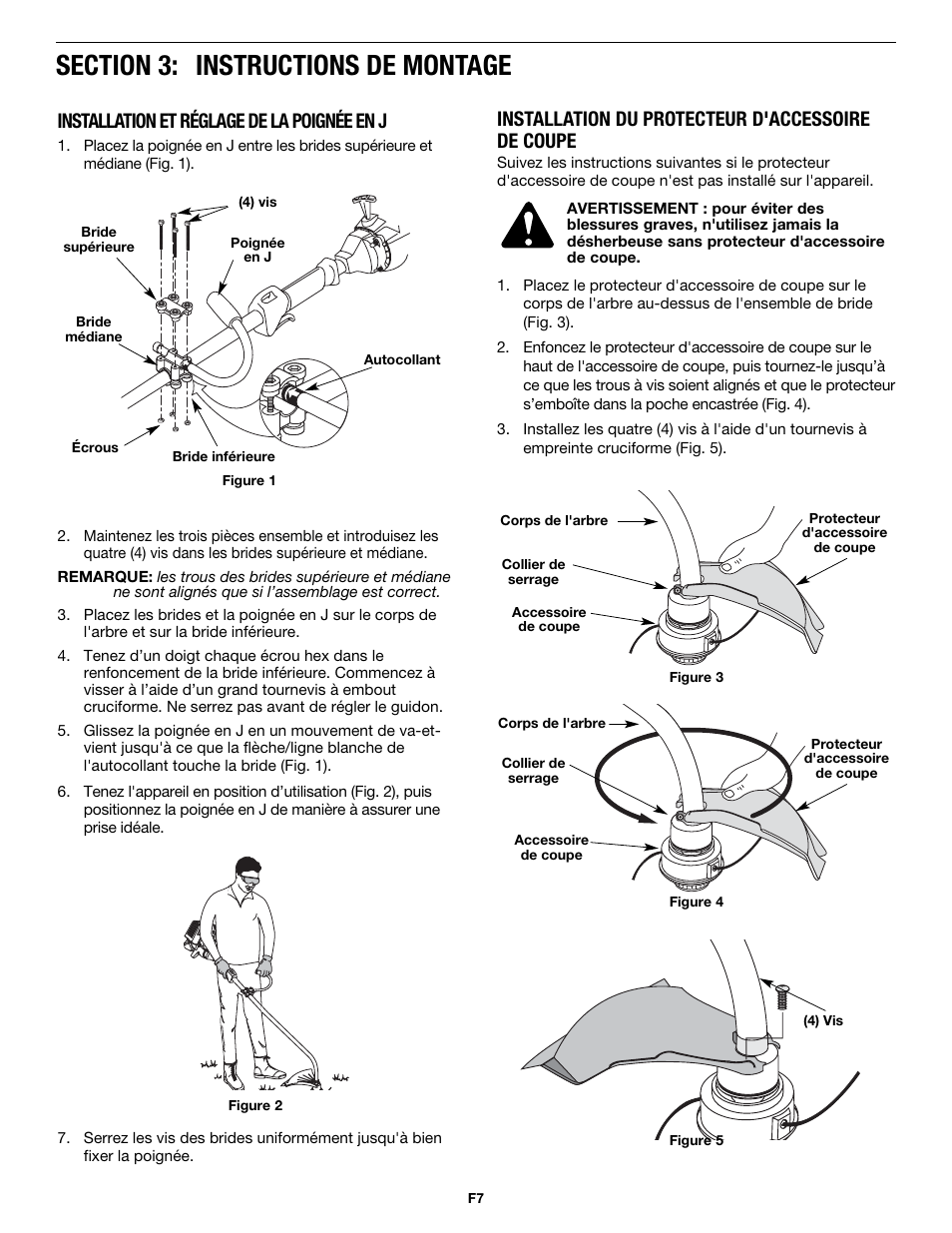 Installation du protecteur d'accessoire de coupe, Installation et réglage de la poignée en j | MTD MP426CS User Manual | Page 31 / 76