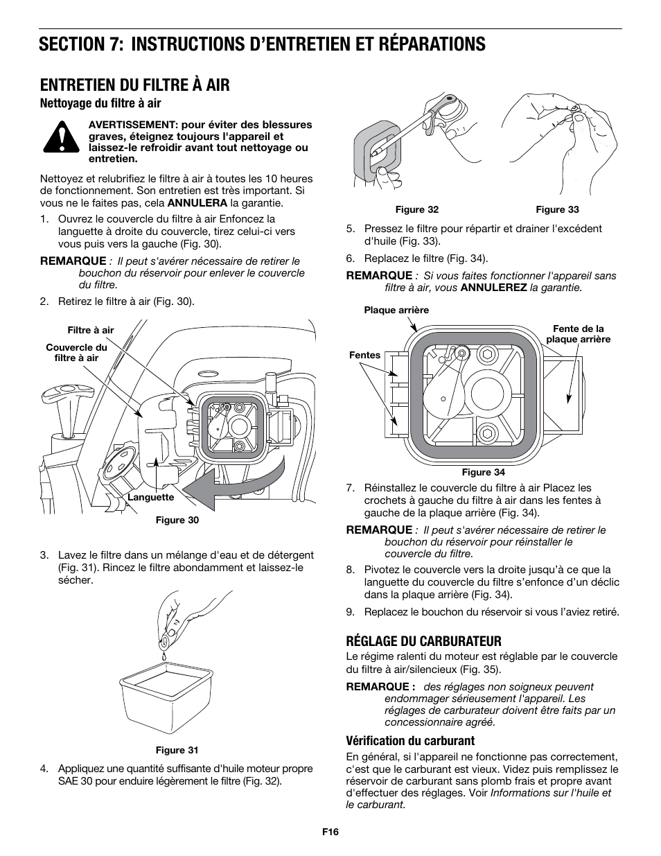 Entretien du filtre à air, Réglage du carburateur | MTD MP426CS User Manual | Page 40 / 76