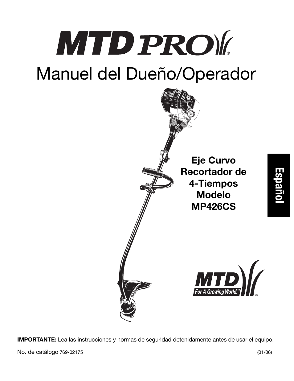 Manuel del dueño/operador, Español | MTD MP426CS User Manual | Page 49 / 76