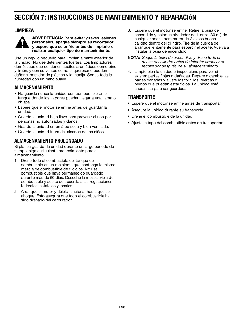 Limpieza, Almacenamiento, Almacenamiento prolongado | Transporte | MTD MP426CS User Manual | Page 68 / 76