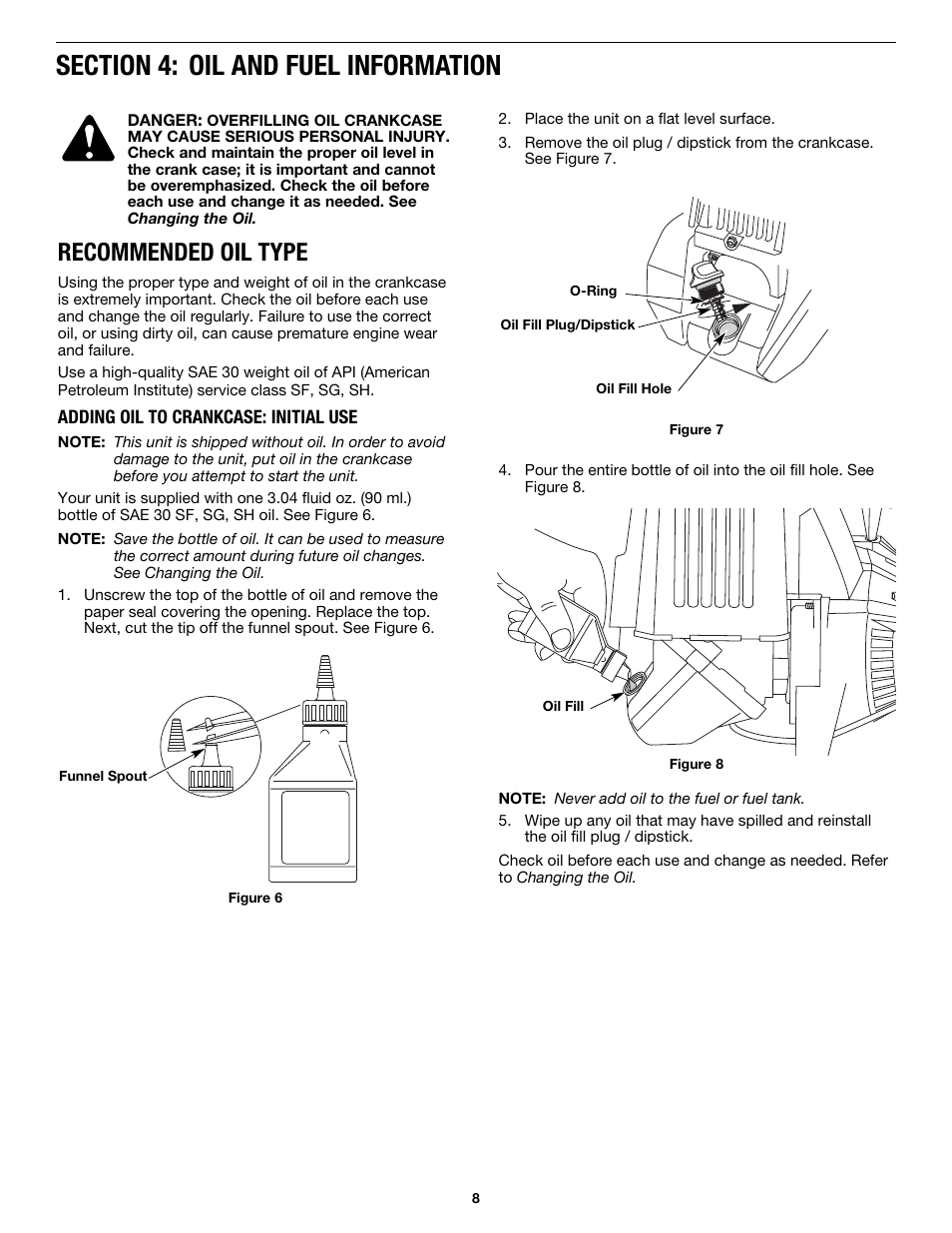 Recommended oil type | MTD MP426CS User Manual | Page 8 / 76