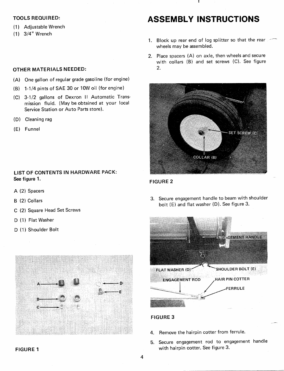 Tools required, Other materials needed, List of contents in hardware pack: see figure 1 | Figure 3, Assembly instructions | MTD 241-640A User Manual | Page 4 / 15