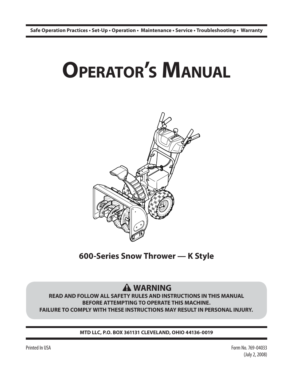 MTD K Style User Manual | 32 pages